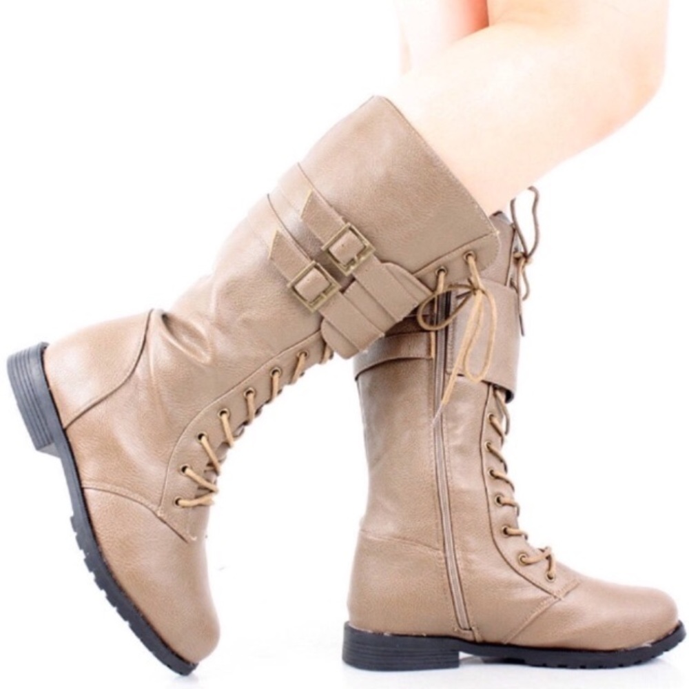 Lace Up Side Zip Double Buckle Moto Combat Boots - Picture 3 of 6
